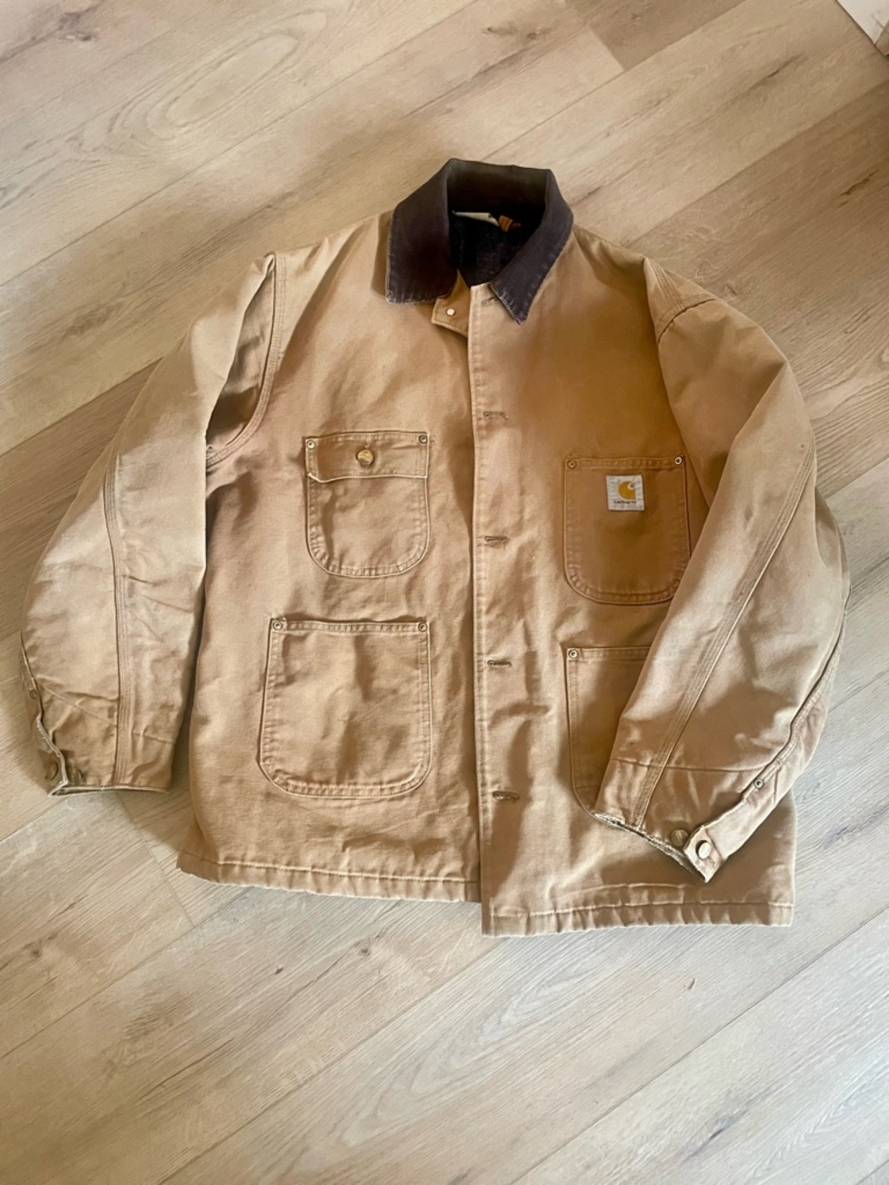 Vintage Carhartt Tan Jacket with Dark Brown Corduroy Collar